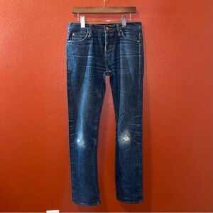 The Unbranded Brand Men’s Selvedge Dark Wash Skinny‎ Distressed Button Fly Jeans